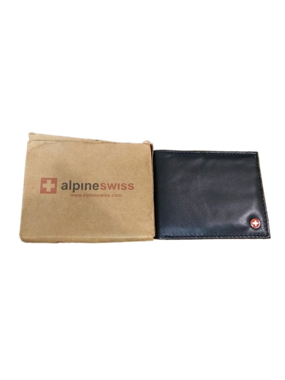 Alpine Swiss Leather Black Bi-Fold Wallet Bill Fold Ultra Thin 4" x 3 Sw-543 NWT